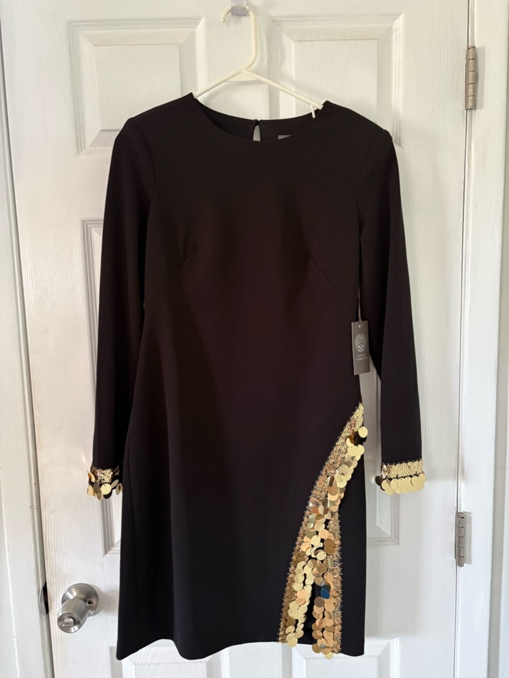 Vince Camuto Black Gold Sequin Mini Dress NWT Holiday Party NYE Size 8 - Picture 10 of 10